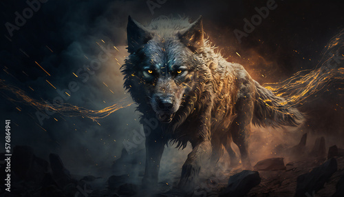 Garm the blood-stained guardian of Hel's gate - hell dog - German Mythologies - Generative AI