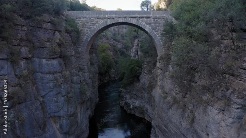 The ancient Roman Eurymedon or Oluk Kopru Bridge over the river Eurymedon, modern Koprucay River in the Koprulu Canyon in Turkey