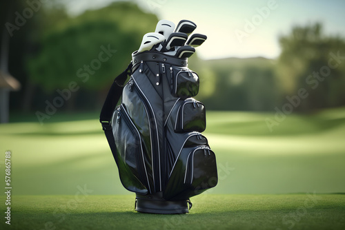 Golf clubs at a golf resort. Neural network AI generated photo