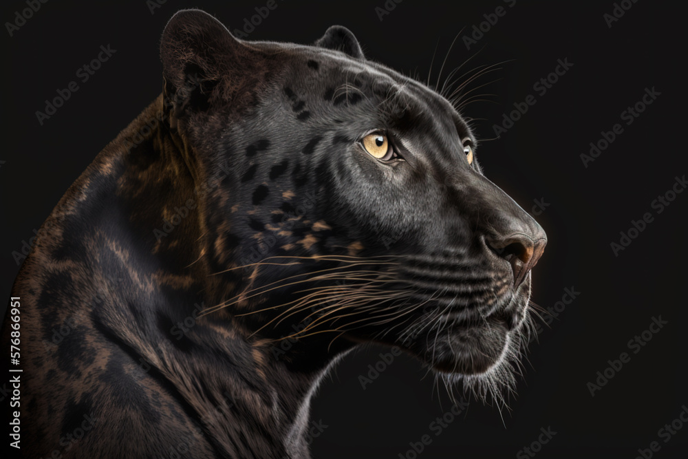 Close up image of black panther face. Generative AI.