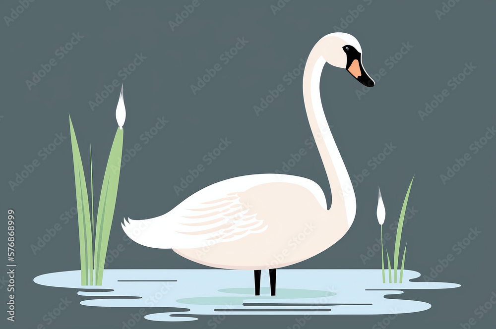Obraz premium Cartoon swan on lake surface