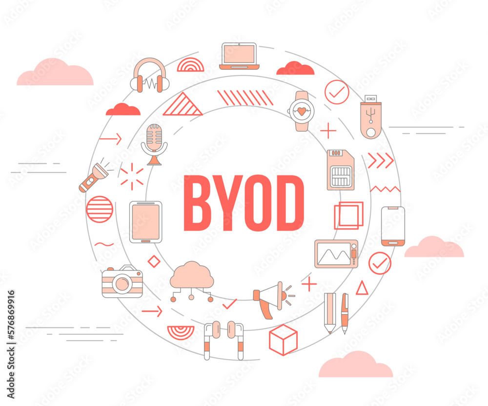 byod bring your own devices concept with icon set template banner and circle round shape byod bring your own devices concept with icon set template banner and circle round shape