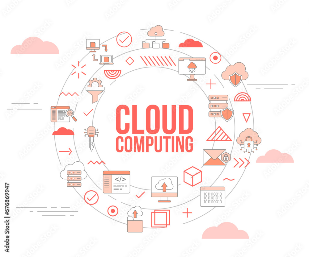 cloud computing concept with icon set template banner and circle round shape