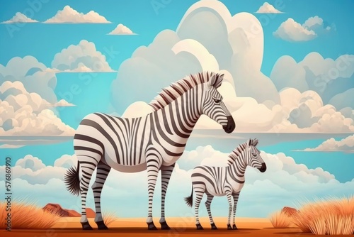 In Serengeti National Park  a mother zebra is caring for her cub. Generative AI