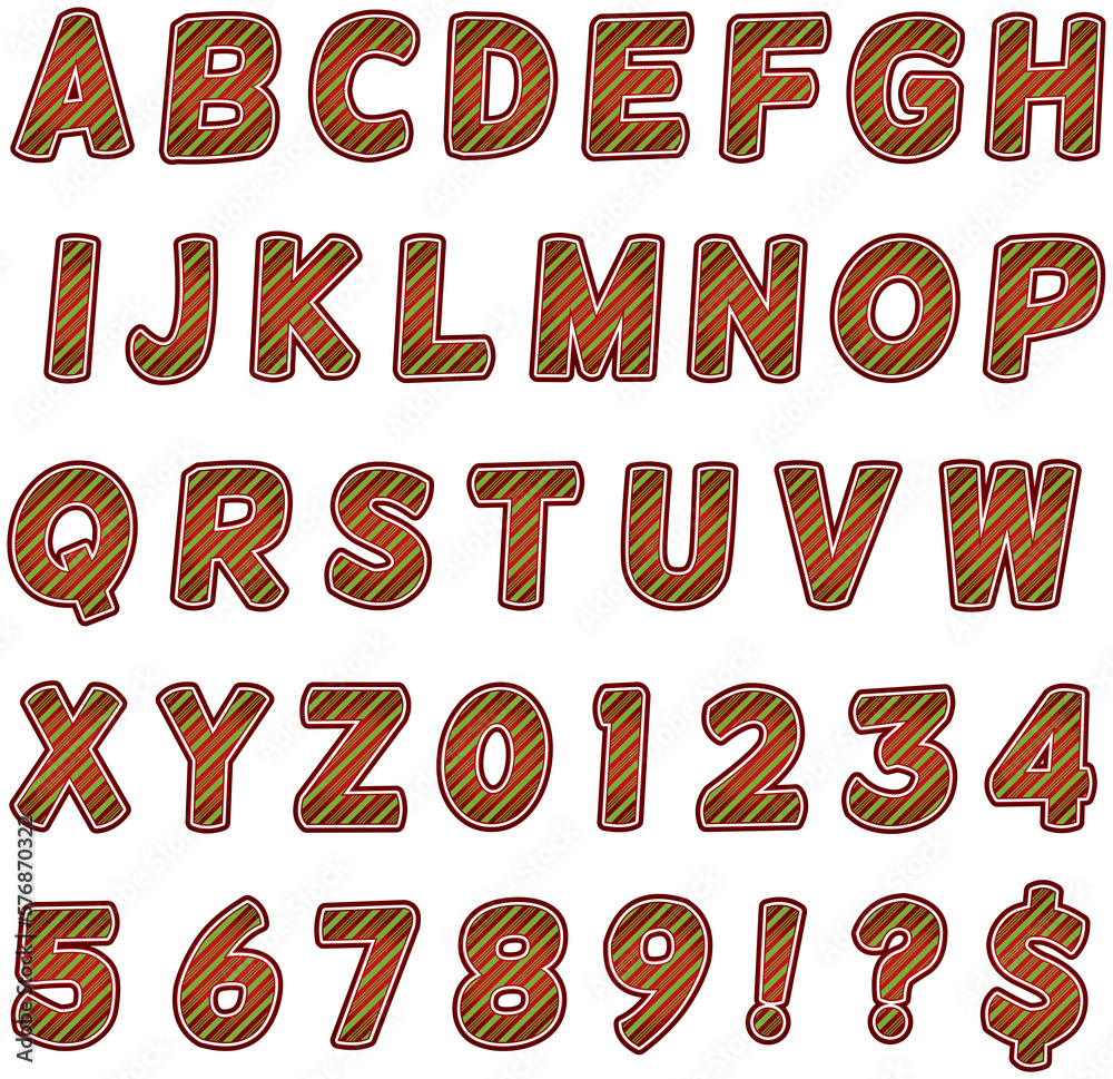 Christmas Candy Cane Green Alphabet Letters and Numbers Christmas Candy Cane Green Alphabet Letters and Numbers