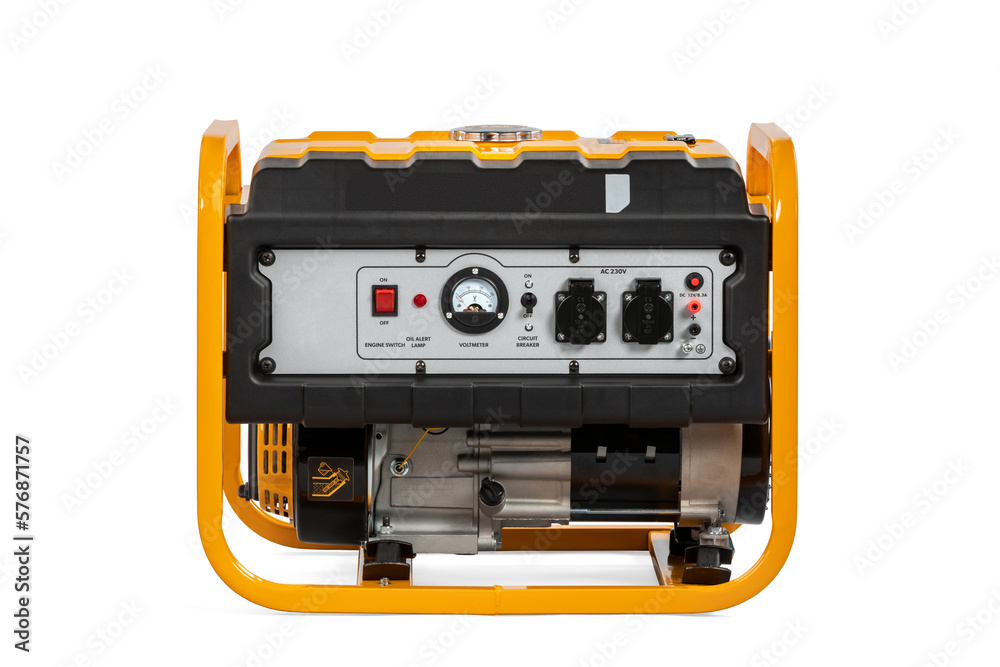 Portable electric AC generator charger, isolated on white. Diesel or petrol generator for home and industrial use. Gasoline powered engine. Backup energy. Portable electric AC generator charger, isolated on white. Diesel or petrol generator for home and industrial use. Gasoline powered engine. Backup energy.