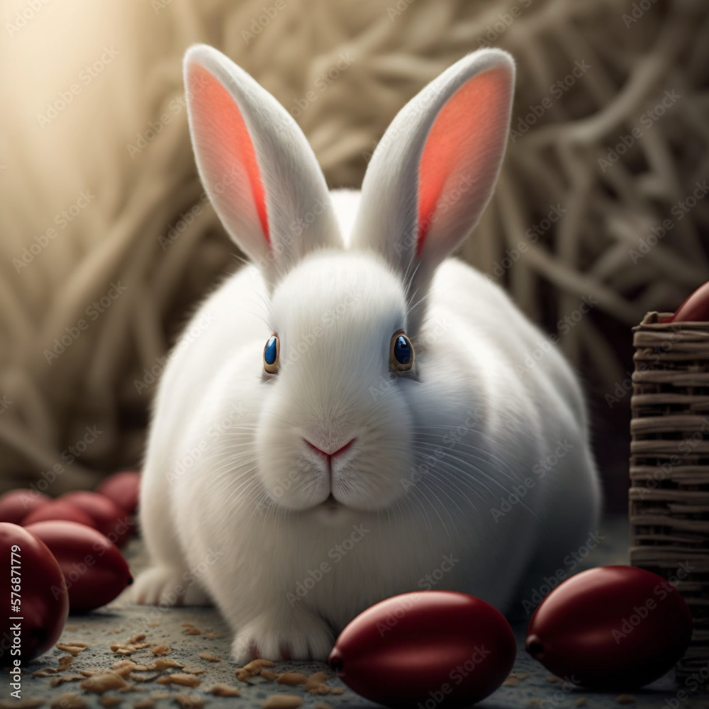 Happy Easter bunny with many colorful easter eggs. Happy Easter bunny with many colorful easter eggs.