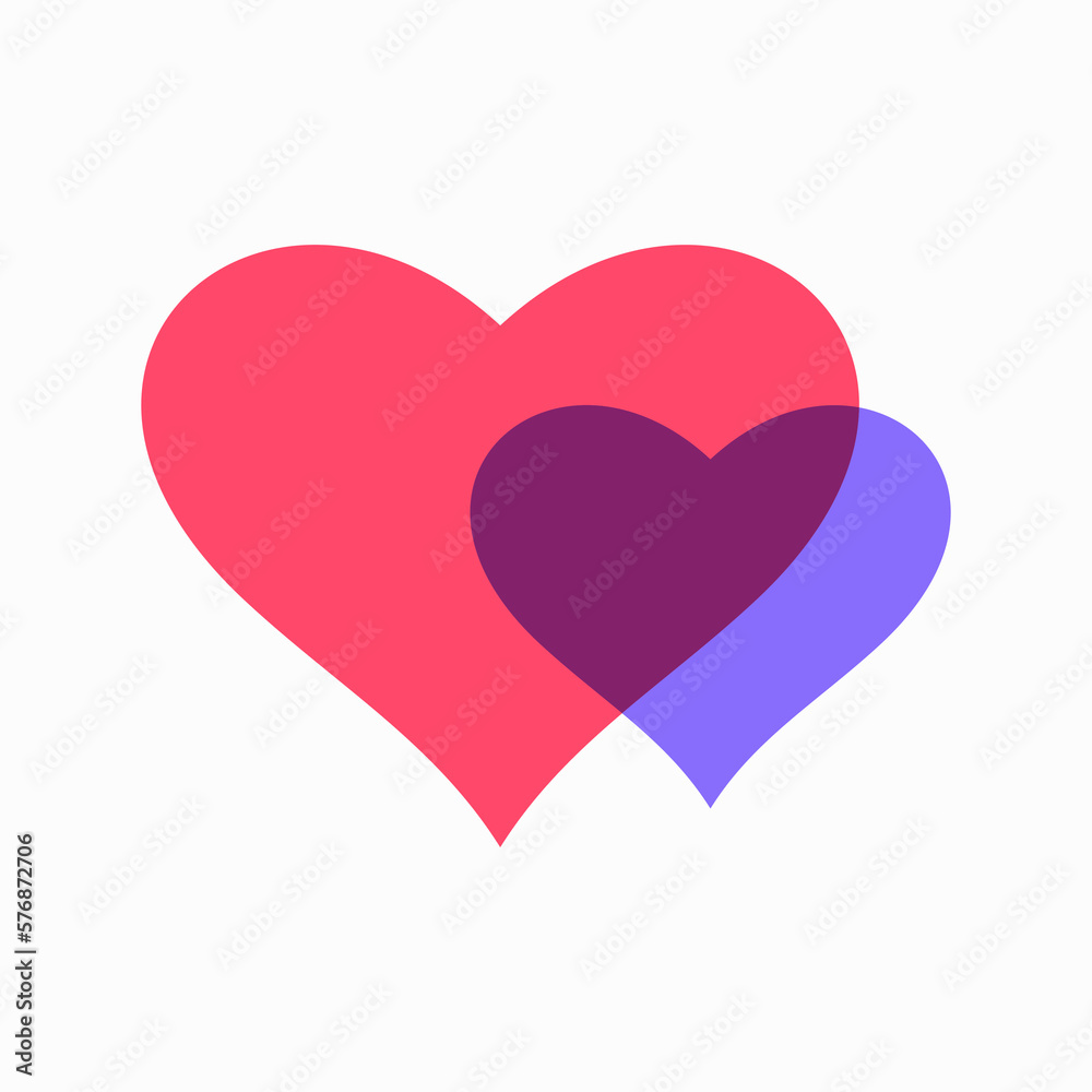 love heart overlapping color Logo vector Icon Illustration