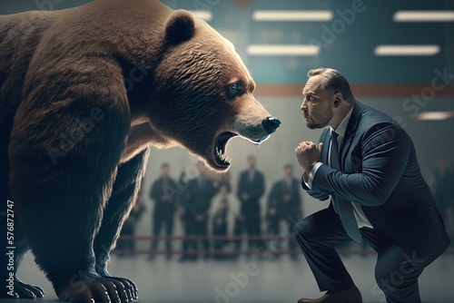 Stock Market Chart - Bear Market - Financial Backgrounds - Cryptocurrency - Recession Hard Landing - Angry Bear - Stocks Falling Graphic Illustration - Wall Street Investor - Generative AI Design photo