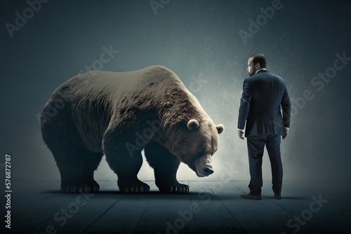 Stock Market Chart - Bear Market - Financial Backgrounds - Cryptocurrency - Recession Hard Landing - Angry Bear - Stocks Falling Graphic Illustration - Wall Street Investor - Generative AI Design photo