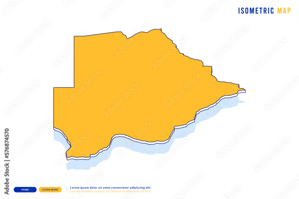 Abstract Yellow map of Botswana on white background. Vector modern isometric concept greeting Card illustration eps 10.