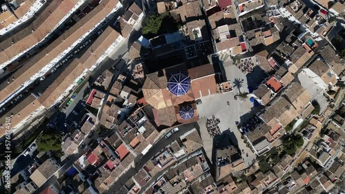 Aerial bird's-eye view of the Church of Our Lady of Solace and an old building in Altea, Spain. photo