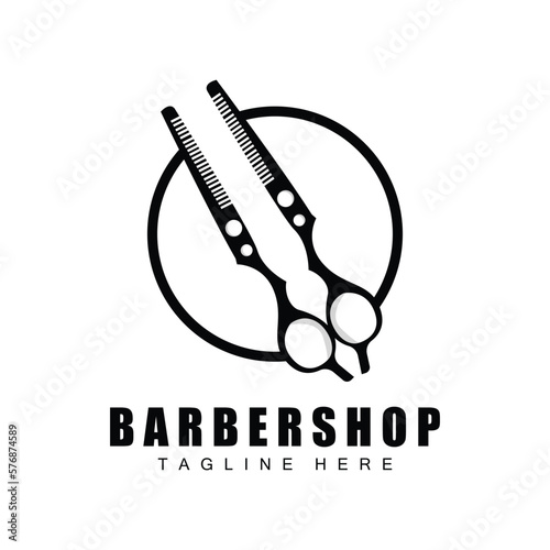 Scissors Logo Design, Barbershop Shaver Vector, Babershop Scissors Brand Illustration photo