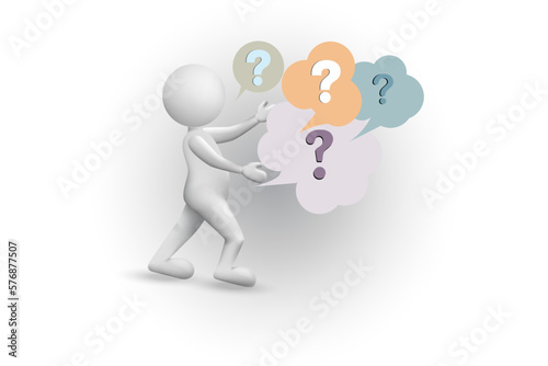 3D white people overwhelmed with questions marks  thinking in a dilemma to decide clouds bubbles vector image design