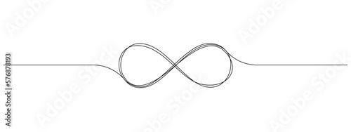 One continuous line drawing of Infinity symbol. Loop mobius icon and endless forever love concept in simple linear style. Editable stroke. Doodle thon vector illustration