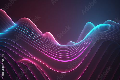 Pink Blue Neon Lines Abstract Neon Background With Glowing Wavy Line. 3D Render Illustration. Generative AI.