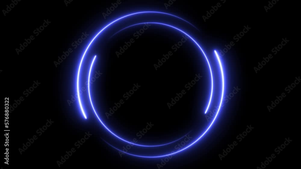 blue neon glowing circle frame background. repetitive motion animation. isolated on black. 4K graphic animation video blue neon glowing circle frame background. repetitive motion animation. isolated on black. 4K graphic animation video