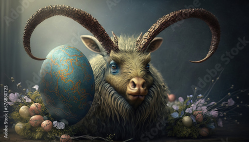 Easter Goat with Easter Eggs Generative AI