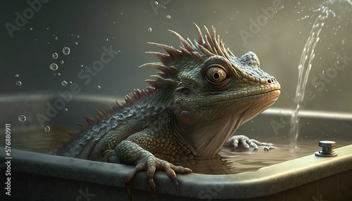 Lizard Taking a Bath Generative AI