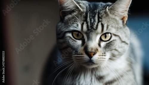 White and Gray cat closeup. Generative ai. © AlexRillos