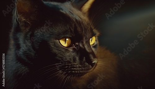 Black cat closeup. Generative ai.