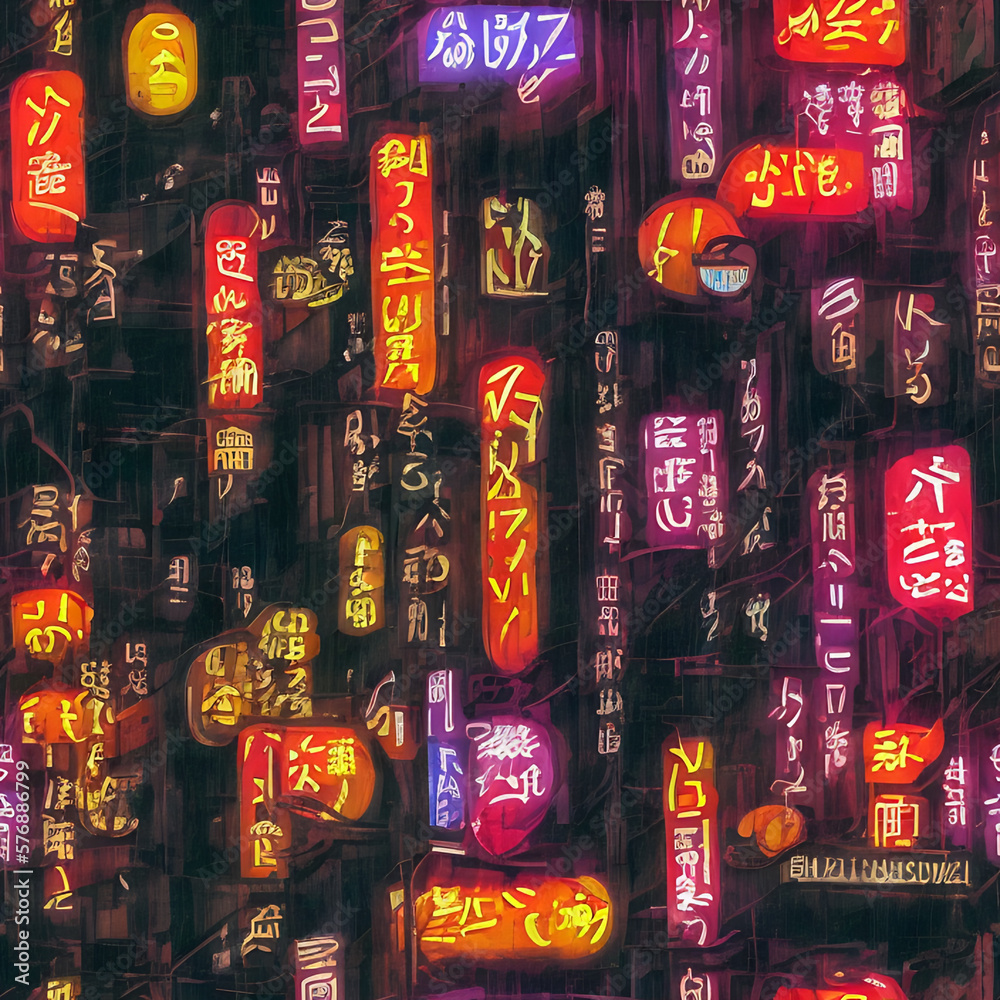 Tokyo nights illuminated lights abstract ai generated art background seq 20 of 21