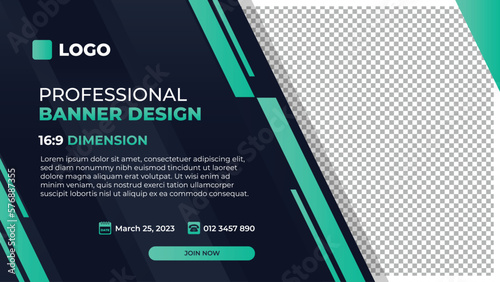 Professional modern banner vector, business company horizontal background template with layout text and empty space for image