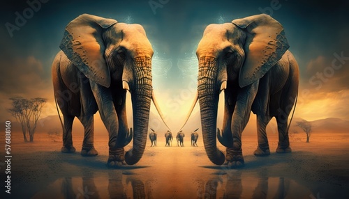 Majestic elephants mirroring 