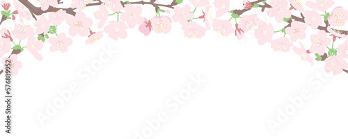 桜の花のトンネルのシンプルな横長バナー、ヘッダーデザイン © akinotombo