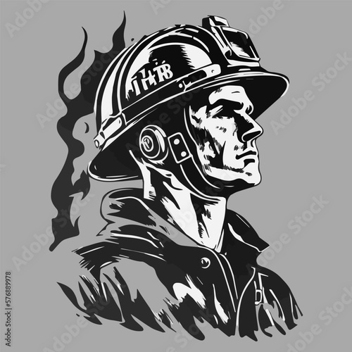 fire fighter isolated with grey scale