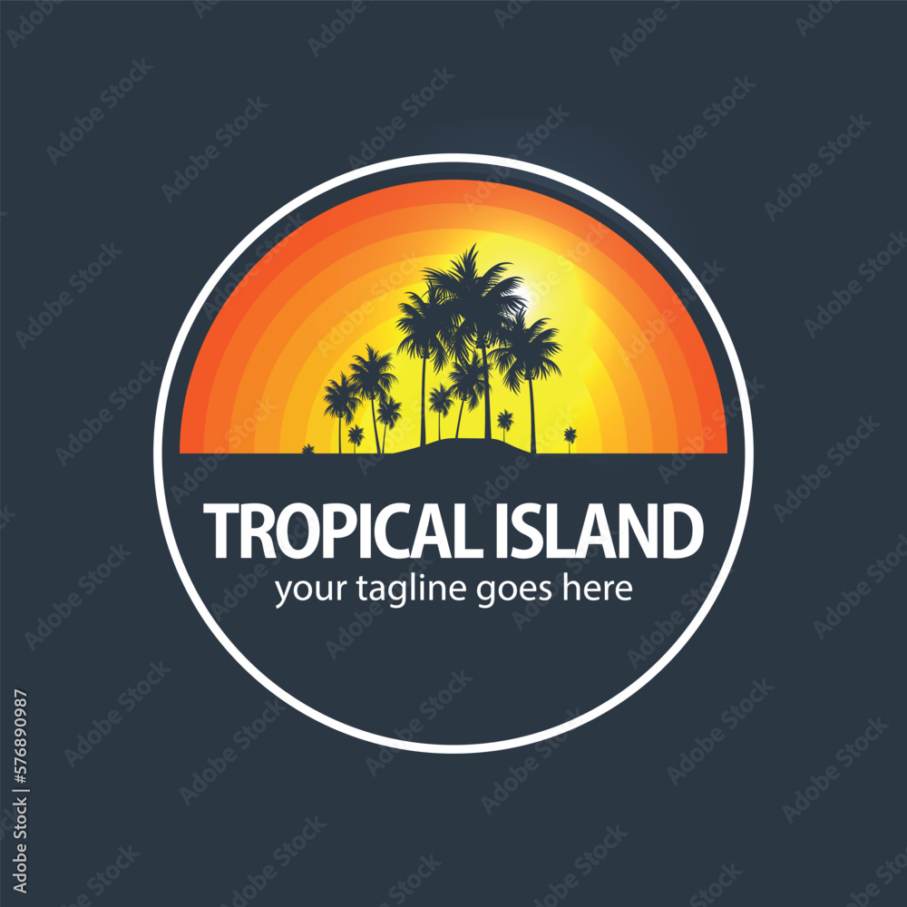 Palm trees logo design template tropical island vector image.