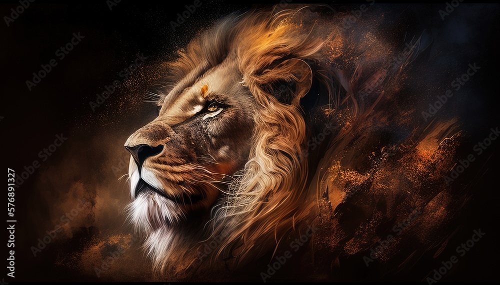 Majestic lion portrait digital art illustration - obrazy, fototapety, plakaty 