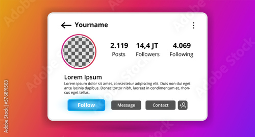 Social media account profile template for your social media promotion. Mobile and desktop applications. Premium Vector.