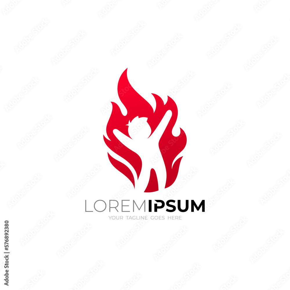 Kids logo with fire design vector, hot body icons Kids logo with fire design vector, hot body icons