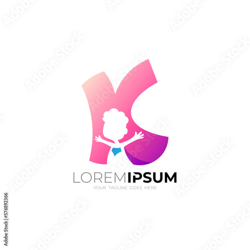 K logo and children design combination, child hero icons