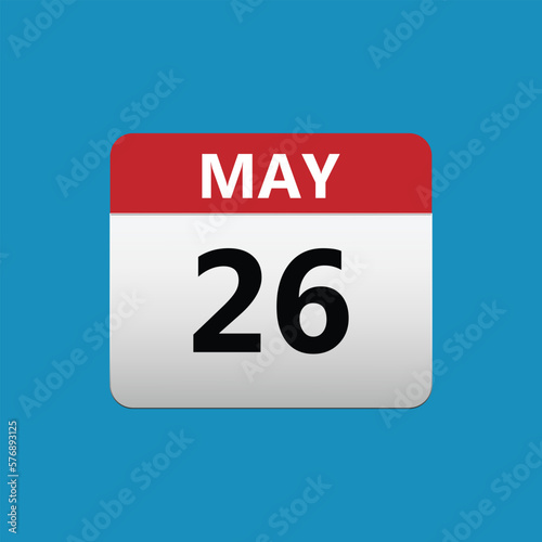 26th May calendar icon. May 26 calendar Date Month icon. Vector illustration