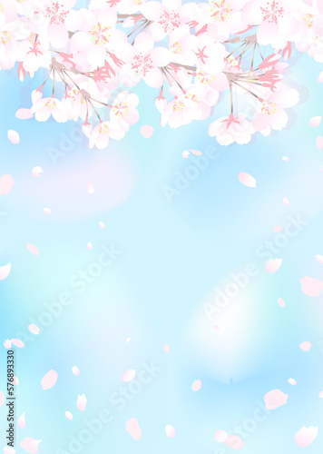 桜の枝と明るい青い空