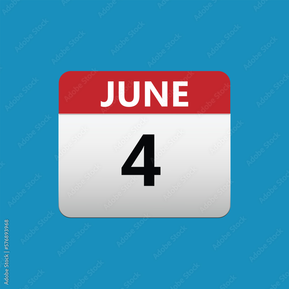 4th June calendar icon. June 4 calendar Date Month icon 4th June calendar icon. June 4 calendar Date Month icon