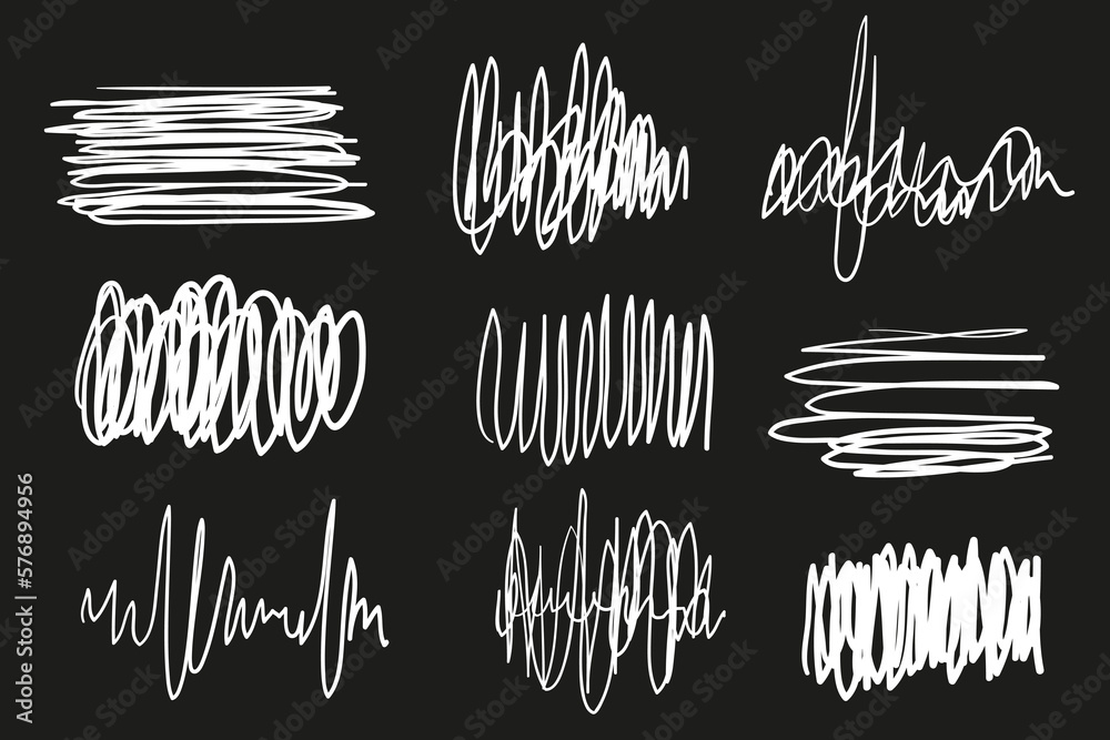 Hand drawn underlines on black. Abstract backgrounds with array of lines. Stroke chaotic patterns. Black and white illustration. Sketchy elements for design Hand drawn underlines on black. Abstract backgrounds with array of lines. Stroke chaotic patterns. Black and white illustration. Sketchy elements for design