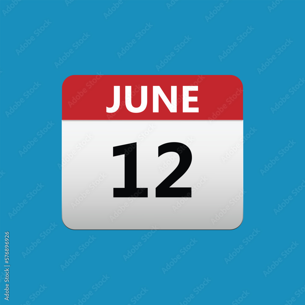 12th June calendar icon. June 12 calendar Date Month icon 12th June calendar icon. June 12 calendar Date Month icon