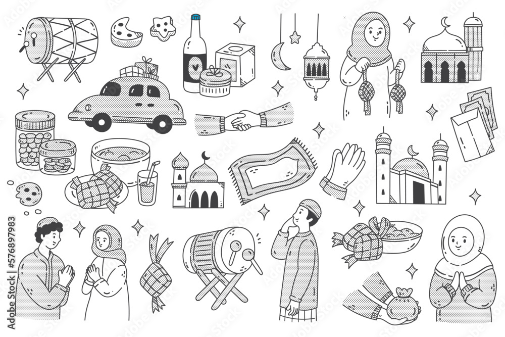 Fototapeta premium Ramadan, Eid al Fitr, Islamic Celebration, Doodle Element