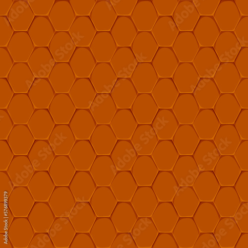 Orange roof tile texture seamless pattern. Vector rooftop background, game overlap, repeated house roofing material with hexagon cells. Endless textured construction cover, exterior design