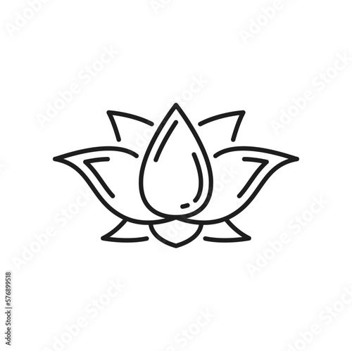 Buddhism religion lotus symbol, Buddhist sign of meditation and Zen, vector icon. Tibetan Buddhism Dharma and spiritual enlightenment or chakra symbol of lotus Padma flower photo