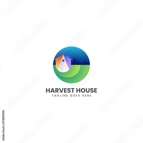 Vector Logo Illustration Harvest House Gradient Colorful Style.