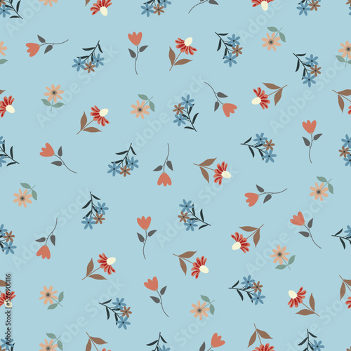 Dainty floral seamless pattern. Exquisite scandi wildflowers and leaves. Allover foliage continuous surface pattern