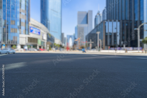 Photography cityscape and skyline of shanghai from empty asphalt road.
