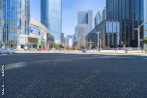 cityscape and skyline of shanghai from empty asphalt road. © hallojulie