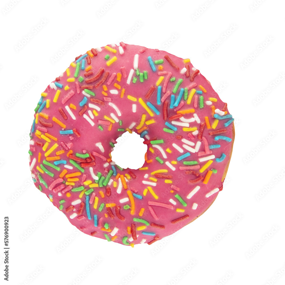 Cutout of an isolated donut with sprinkles with the transparent png	