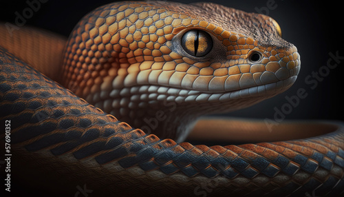 Photorealistic ai artwork of a close-up of a snake. Generative ai.