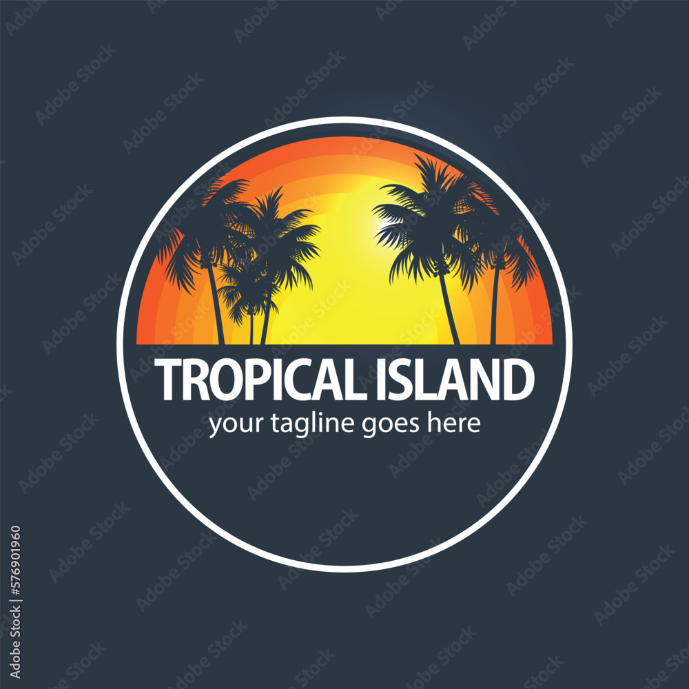 Palm trees logo design template tropical island vector image.